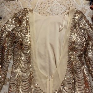 Gold Backless Sequence Mesh Dress